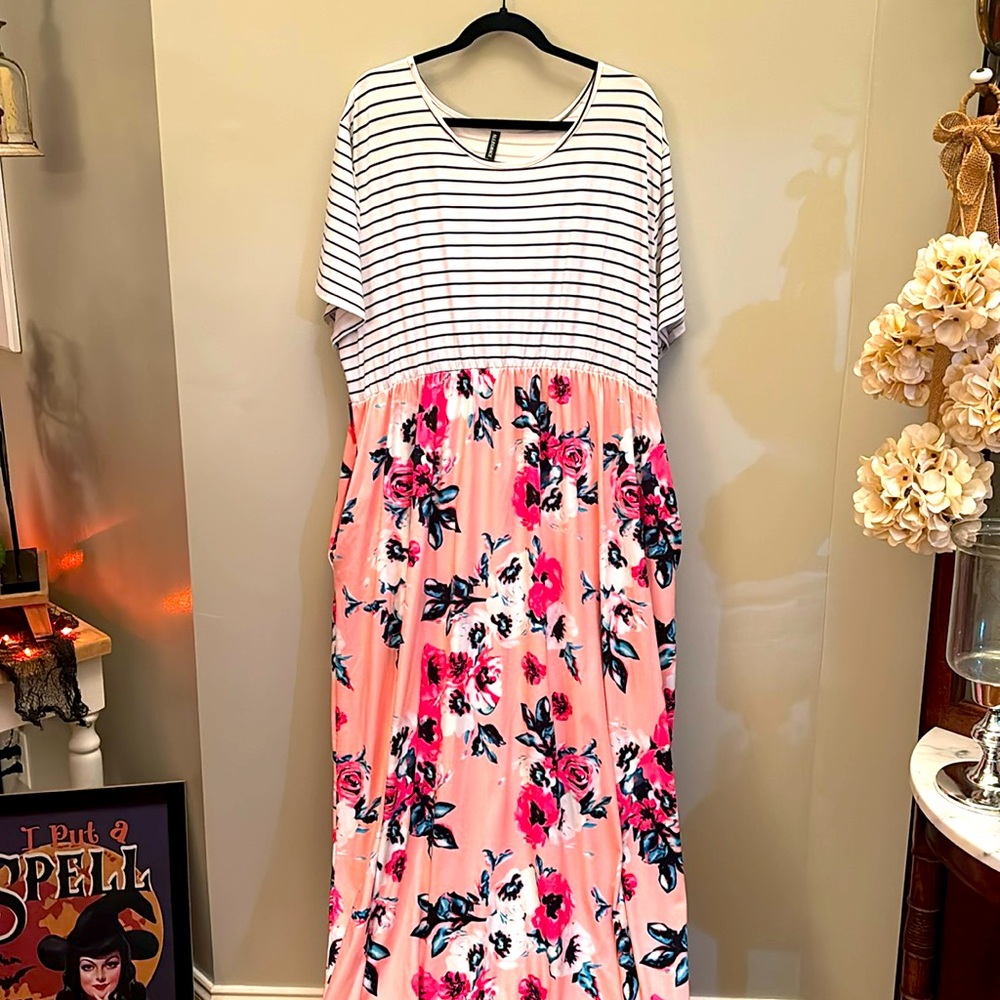 Floral and Striped Maxi Dress